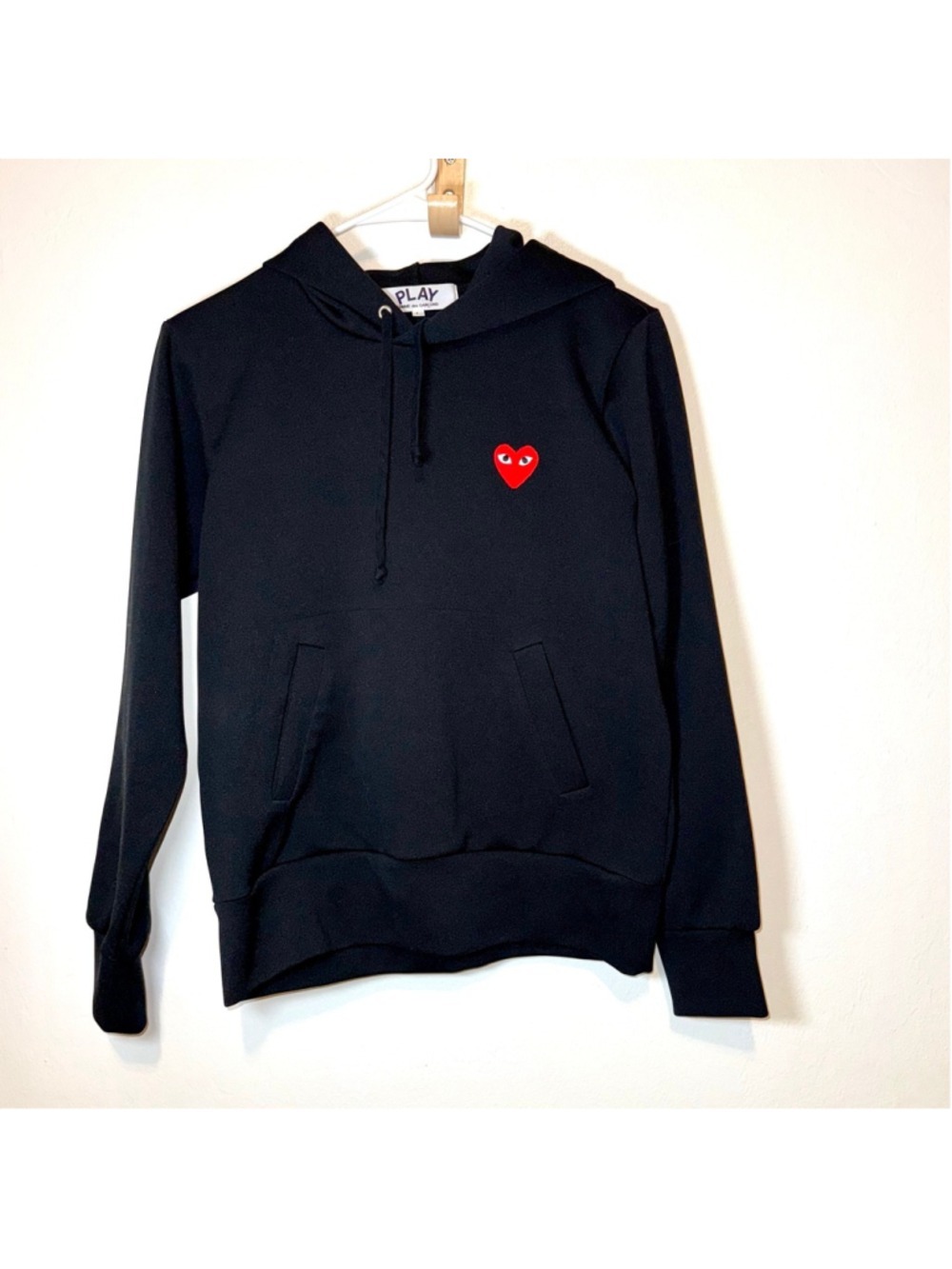 Comme des Garçons PLAY Black Hoodie with Red Heart Logo, Japanese made. Small